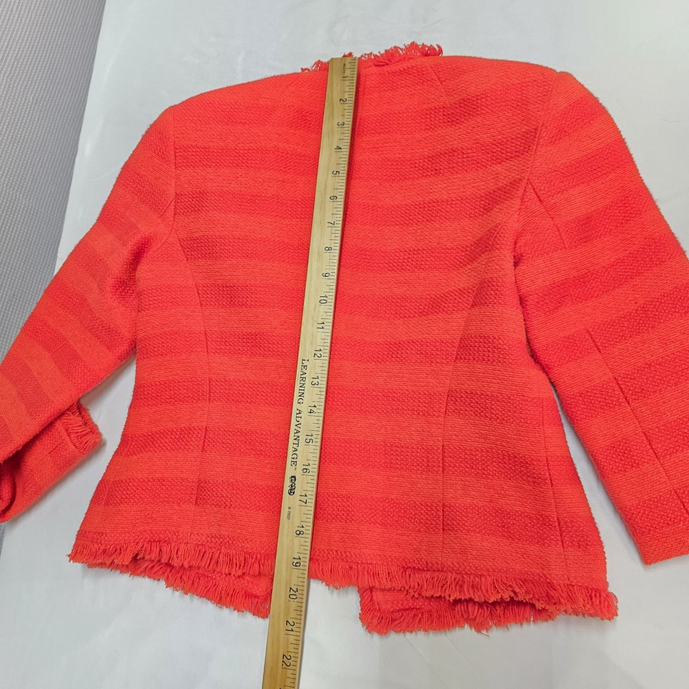 Modern Bohemia Trina Turk Tweed Blazer Women 0 Orange Fringe Trim Cropped Jacket - Picture 9 of 12